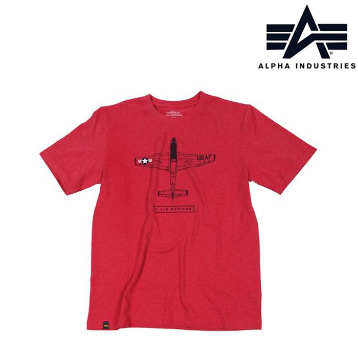 알파 인더스트리(Alpha Industries) 알파 P 51B 무스탕 로고 반팔 티셔츠 (레드)