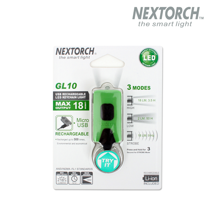 넥스토치(Nextorch) 넥스토치 USB 충전식 LED 키체인 라이트 (그린)