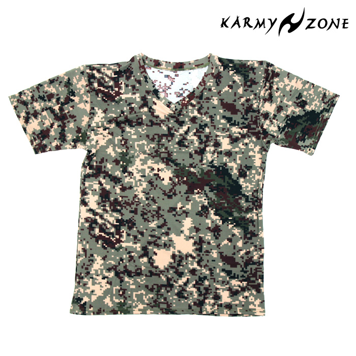 카미존(KarmyZone) 카미존 일반형 브이넥 반팔 티셔츠 (육군픽셀)