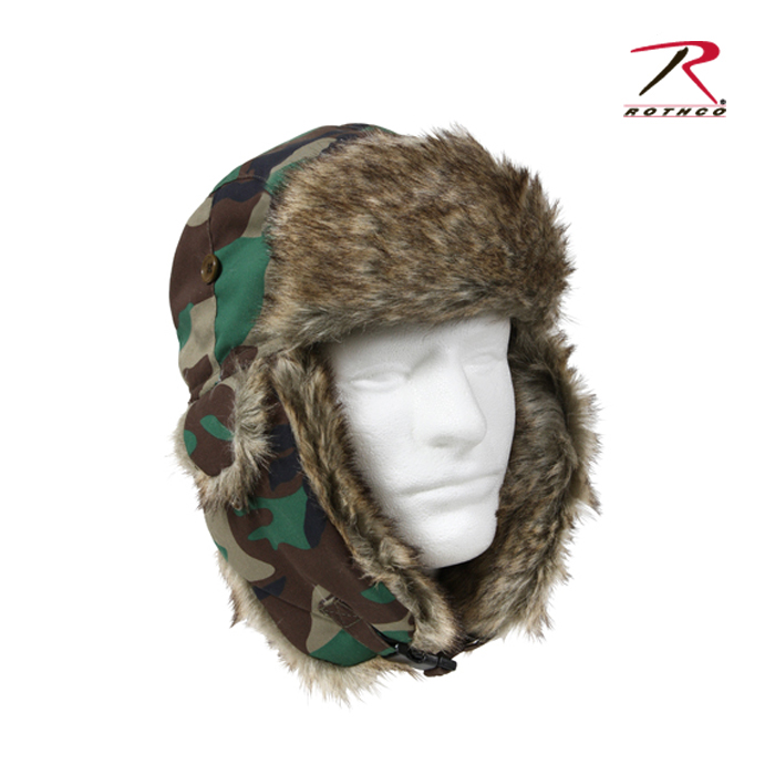 로스코(Rothco) [Rothco] FUR FLYERS HAT - WOODLAND CAMO - 로스코 얼룩무늬 폭격기 모자