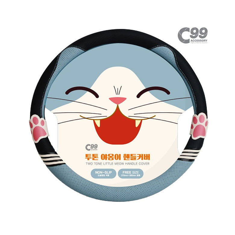 C99(C99) C99 투톤 야옹이 자동차 핸들커버 370mm~380mm 공용
