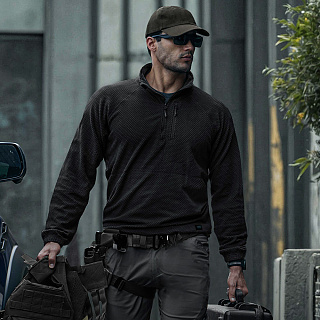 씨큐알(CQR) CQR 남성 그리드플리스 쿼터집업 긴팔 아웃도어 티셔츠