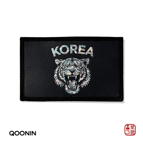 쿠닌(QOONIN) 쿠닌 KOREA 호랑이 사각형 자개 나전칠기 스타일 홀로그램 패치 와펜